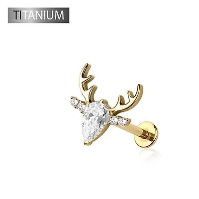 Premium G23 Titanium Crystal Deer Threadless Flat Back
