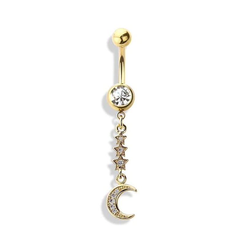Moon and Stars Tiered Crystal Navel Dangle 14g
