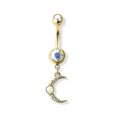 Sparkle Multicolor Crystal Moon Navel Dangle 14g