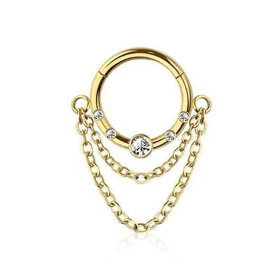 Premium Double Chain Crystal Segment Ring 16g