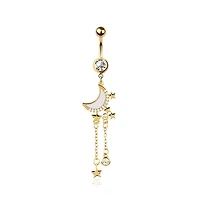 Moon Rain of Stars Crystal Navel Dangle 14g