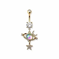 Saturn and Moons Claw-Set Crystal Navel Dangle 14g