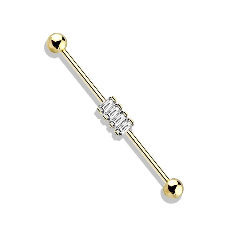 4 Claw-Set Crystals Fancy Industrial Barbell 14g
