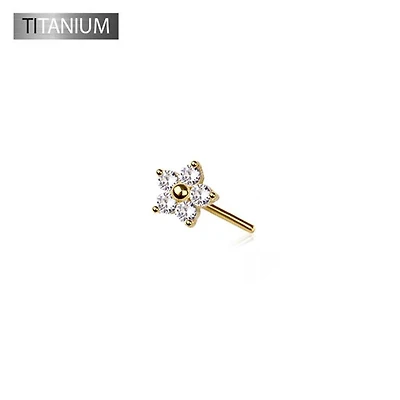 Premium G23 Titanium Five-Petal Flower Crystal Threadless Top