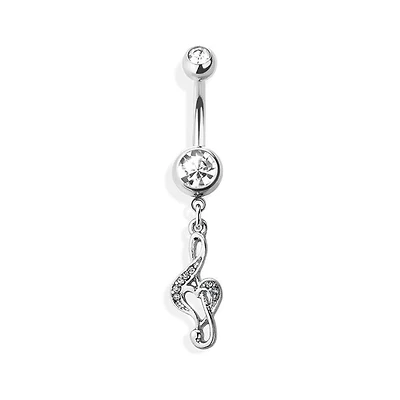 Treble Clef Crystal Navel Dangle 14g