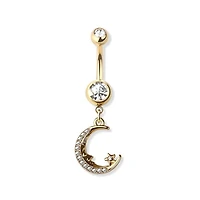 Sleepy Moon and Star Crystal Navel Dangle 14g