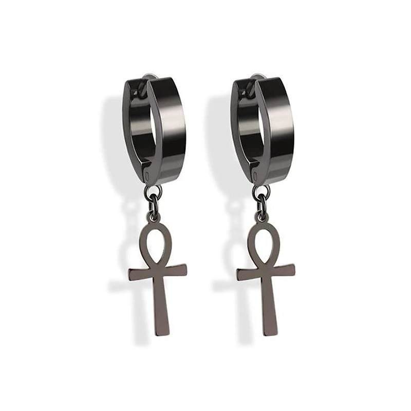 Ankh Cross Dangle Cuff Earrings