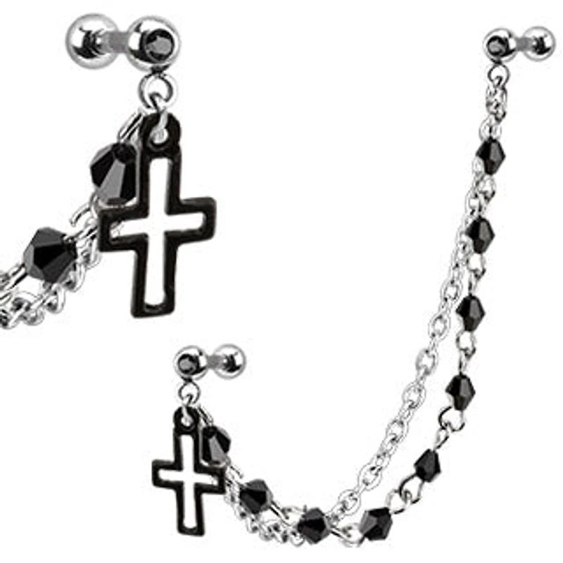 Premium Surgical Steel Cross Dangle Ball Back + Chain Earrings