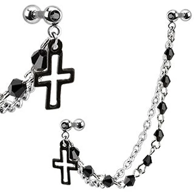 Premium Surgical Steel Cross Dangle Ball Back + Chain Earrings