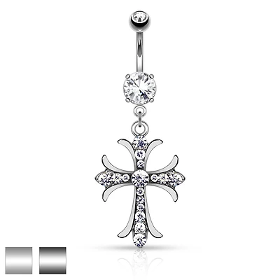 Claw-Set Sparkle Cross Navel Dangle 14g