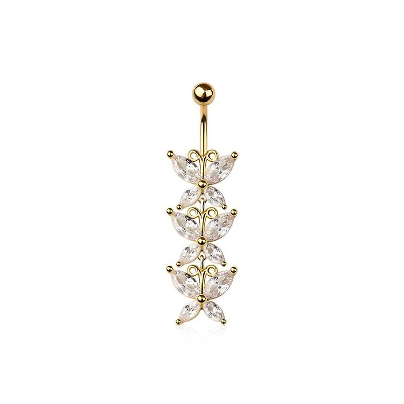 Triple Butterfly Cascade Navel Barbell 14g