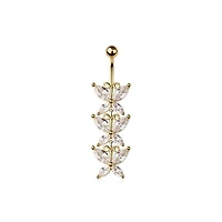 Triple Butterfly Cascade Navel Barbell 14g