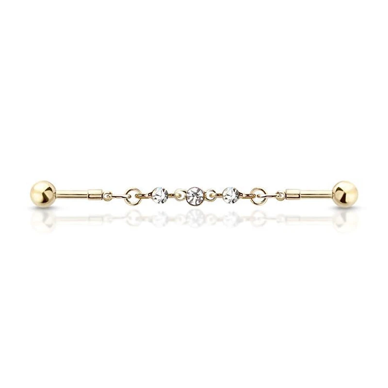 Bezel-set Crystal Chain Industrial Barbell 14g
