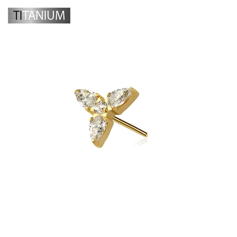 Premium G23 Titanium Flower Crystal Center Threadless Top