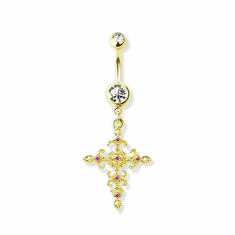 Baroque Cross Navel Dangle 14g