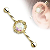 Premium Filigree Opal Industrial Barbell 14g