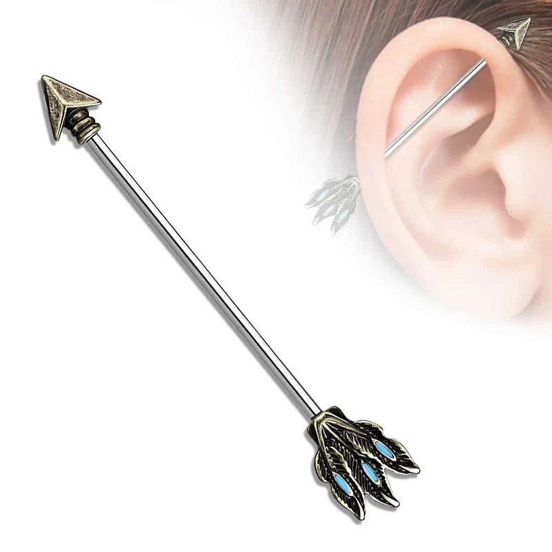 Premium Brass Arrow Industrial Barbell 14g