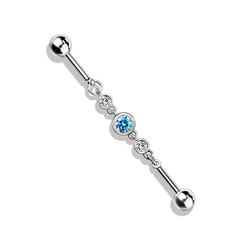 PREMIUM Bezel-set Crystal Chain Industrial Barbell 14g