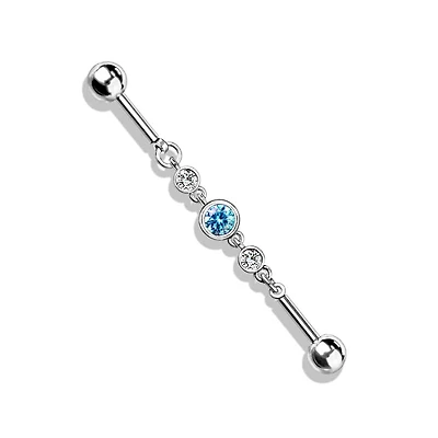 PREMIUM Bezel-set Crystal Chain Industrial Barbell 14g