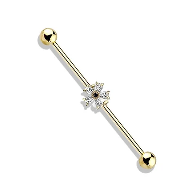 Claw-Set Crystal Flower Fancy Industrial Barbell 14g