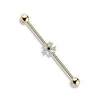 Claw-Set Crystal Flower Fancy Industrial Barbell 14g