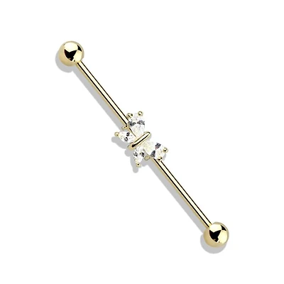 Crystal Butterfly Fancy Industrial Barbell 14g