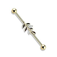 Premium Crystal Leaves Industrial Barbell 14g