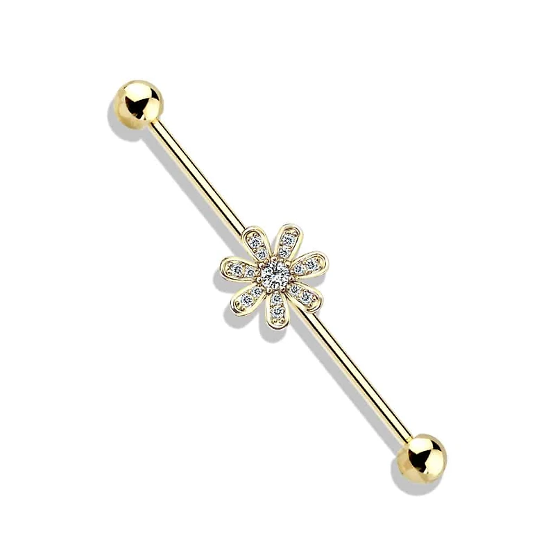 Crystal Daisy Fancy Industrial Barbell 14g