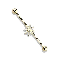 Crystal Sunburst Flower Fancy Industrial Barbell 14g