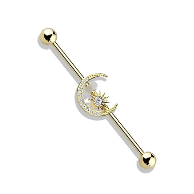 Moon + Star Fancy Industrial Barbell 14g