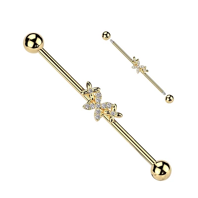 3 Four-Leaf Petal Flower Fancy Industrial Barbell 14g