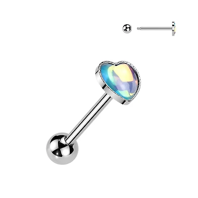 Premium Moonstone Heart Tongue Barbell 14g