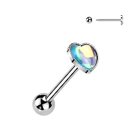 Premium Moonstone Heart Tongue Barbell 14g