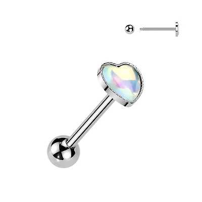 Premium Moonstone Heart Tongue Barbell 14g