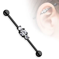 Triple Crystal Fancy Industrial Barbell 14g