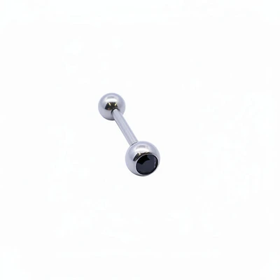 Premium Surgical Steel Bezel-Set Crystal Tongue Barbell 14g
