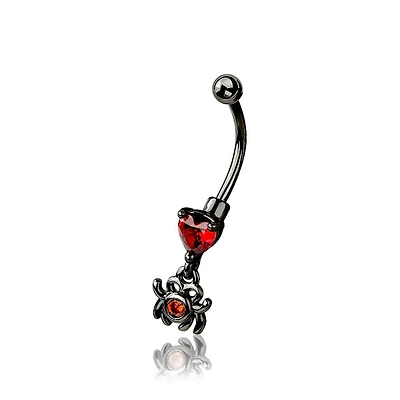 Red Heart + Spider Dangle Curved Barbell 16g