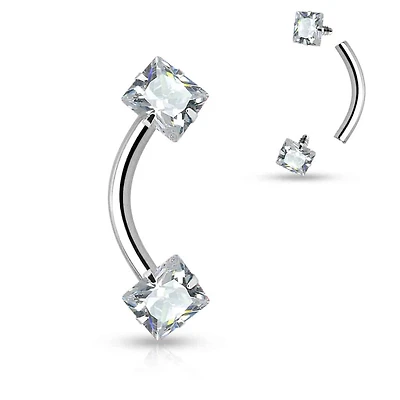 PREMIUM Square Crystal Curved Barbell 16g