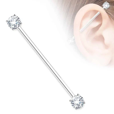 Claw-set Crystal Ends Fancy Industrial Barbell 14g