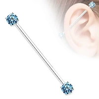Claw-set Crystal Ends Fancy Industrial Barbell 14g