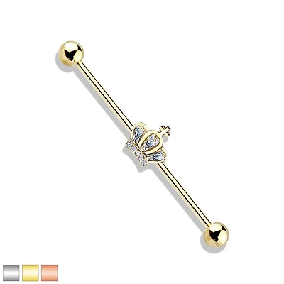 Crystal Crown Fancy Industrial Barbell 14g