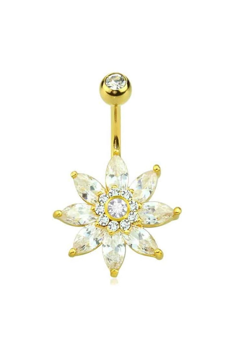 Marquise Flower Navel Barbell 14g