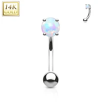 14K Gold Opal Curved Barbell 16g
