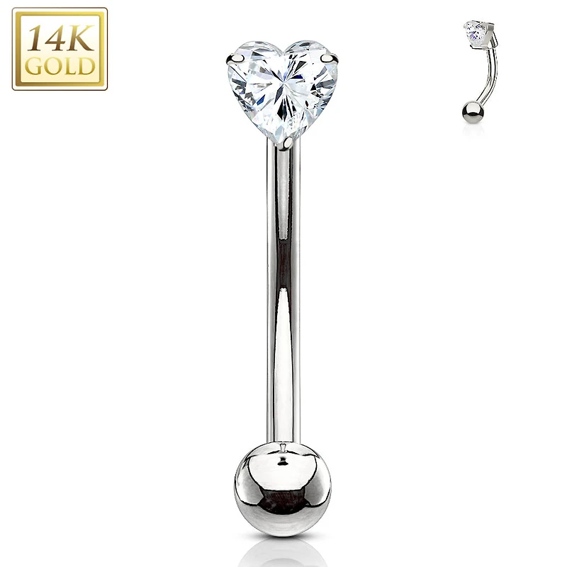 14K Gold Crystal Heart Curved Barbell 16g