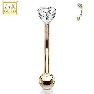 14K Gold Crystal Heart Curved Barbell 16g