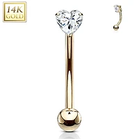 14K Gold Crystal Heart Curved Barbell 16g
