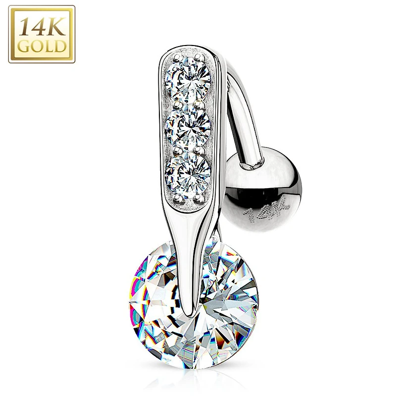 14K Crystal Inverted Navel Barbell 14g
