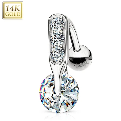 14K Crystal Inverted Navel Barbell 14g
