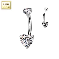 14K Gold Heart Claw-Set Belly Barbell 14g