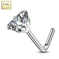 14K Gold Claw-Set Triangle Nose Pin 20g